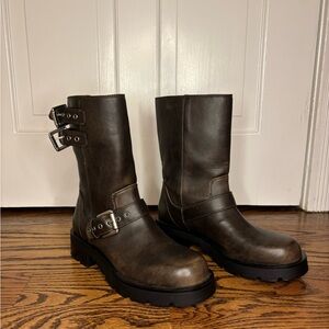 Zara Brown Combat & Moto Boots